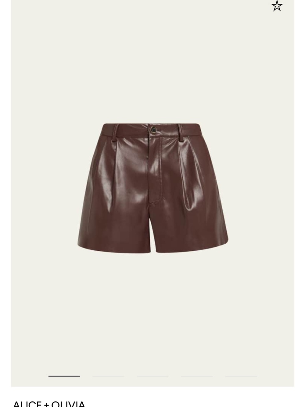 Alice + Olivia Chocolate Brown High-Waist Faux Leather Pleated Shorts worn 1x